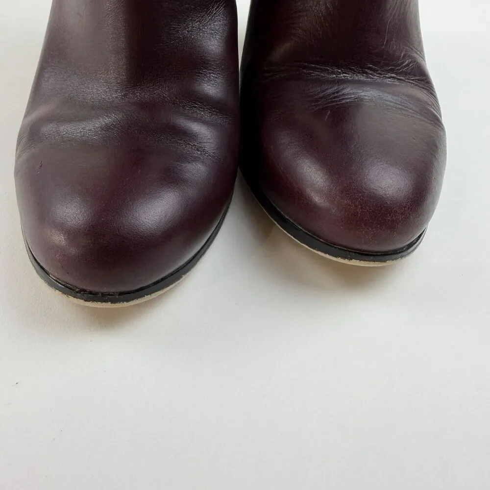 Michael Kors Womens Leather Ankle Boots Size 8M Burgundy Red Block Heel Booties